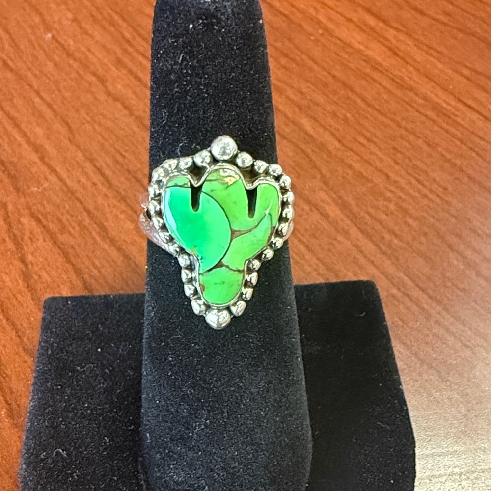 New 925 Sterling Silver and Mojave Green Turquoise Cactus Ring Size 6.25